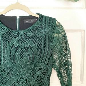 Lavish Alice open Back Lace Dress in forest green